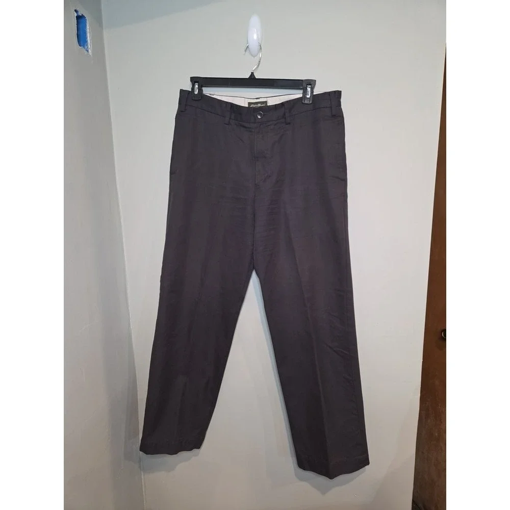 Eddie Bauer Relaxed Fit Chino Pants Mens 36x34 Gray Herringbone Cotton Trousers
